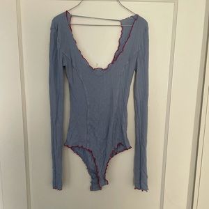Free People Baby Blue Low Cut Bodysuit
